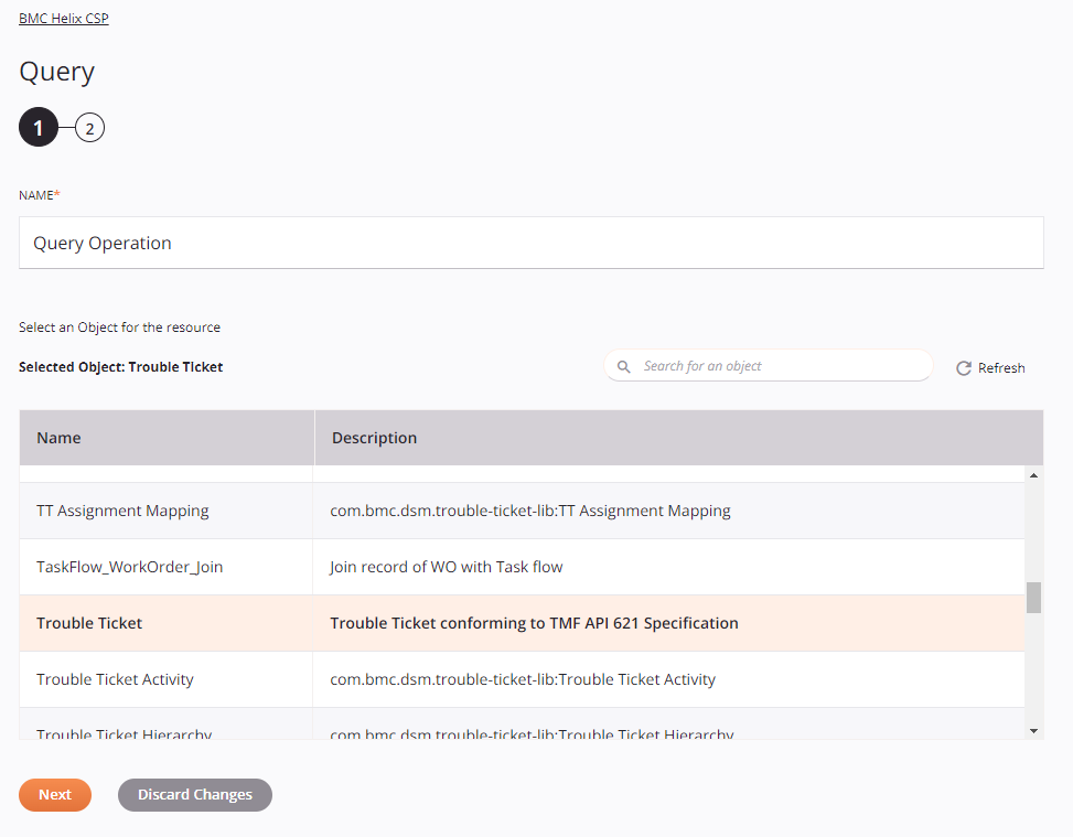 BMC Helix for CSP Query activity configuration step 1