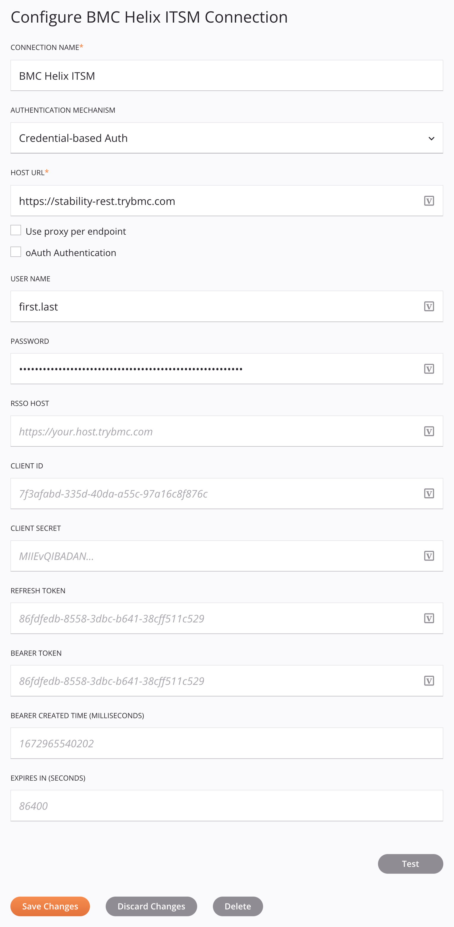 BMC Helix ITSM connection configuration