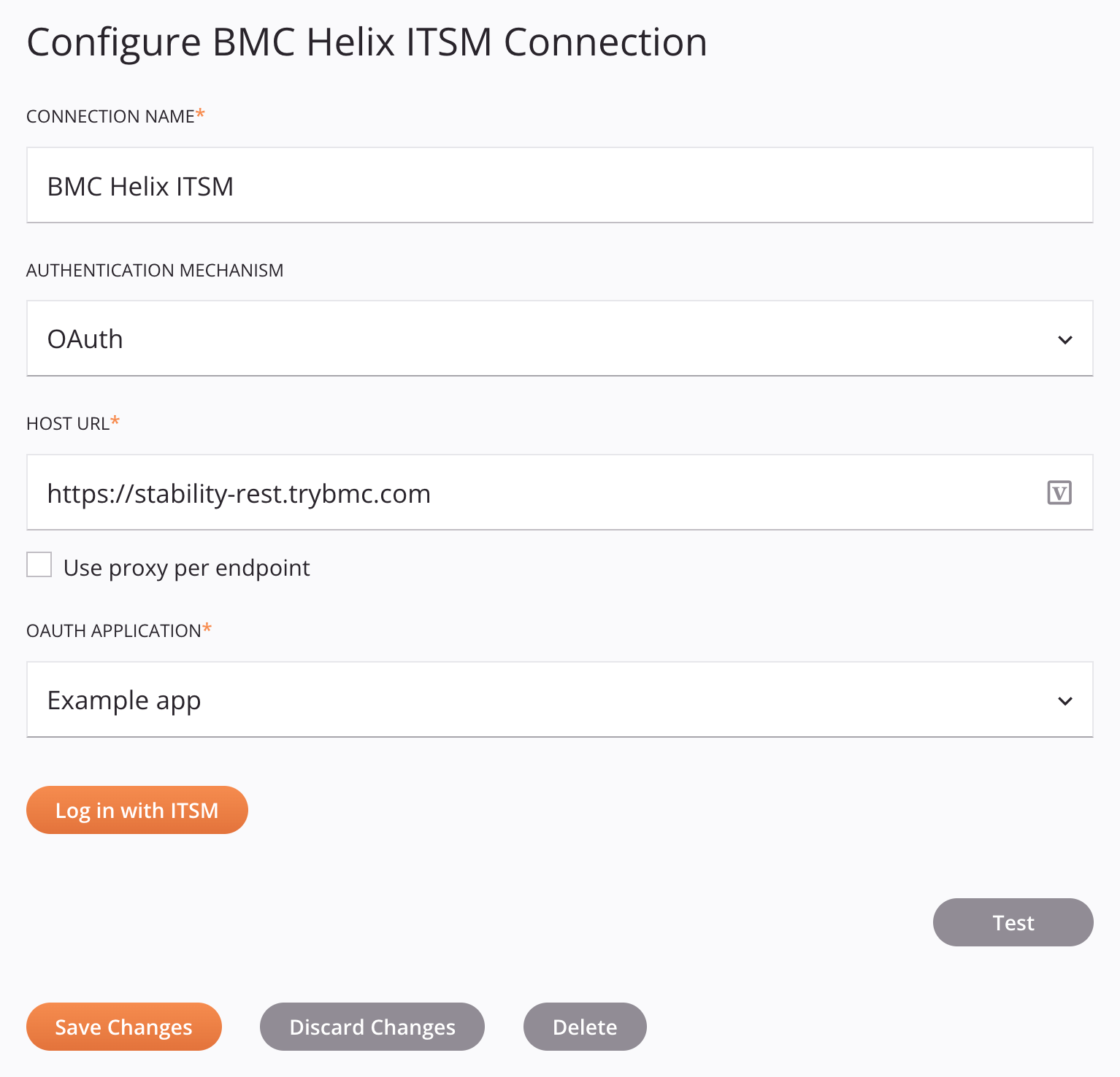 BMC Helix ITSM connection configuration