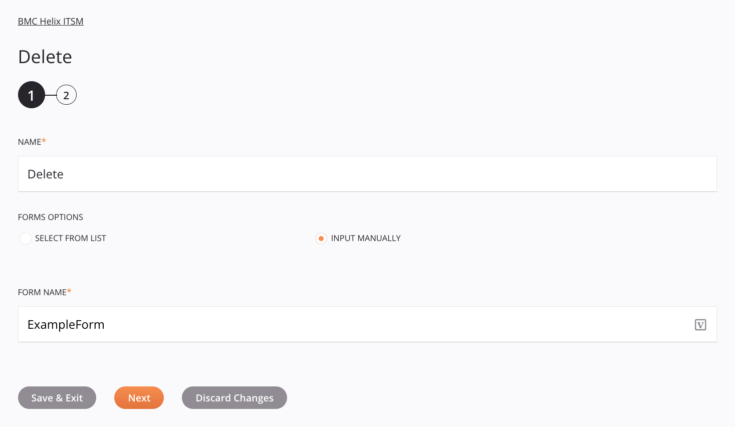 BMC Helix ITSM Merge activity configuration step 1 input