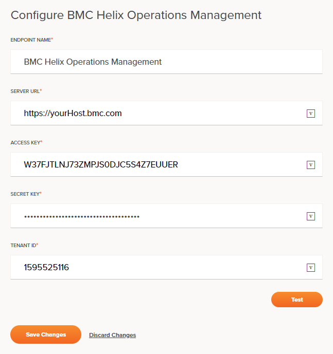 Configuração de conexão do BMC Helix Operations Management