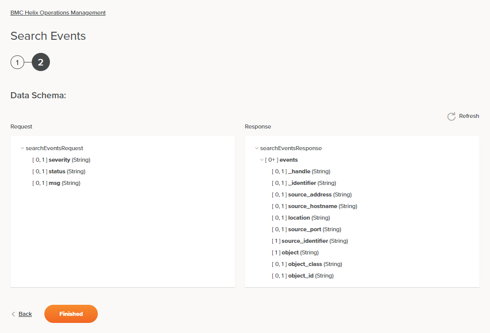 BMC Helix Operations Management Search Events activity configuration step 2