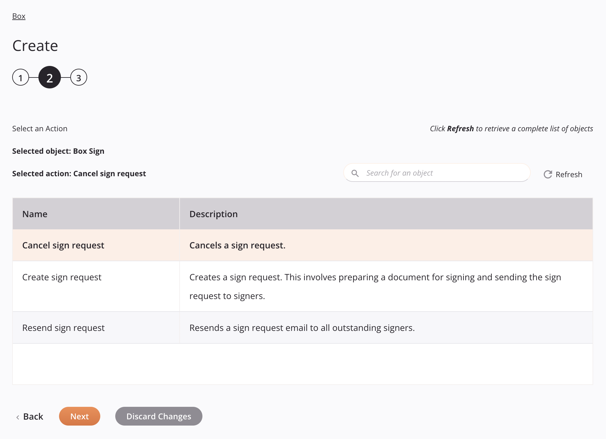 Box create activity configuration step 2