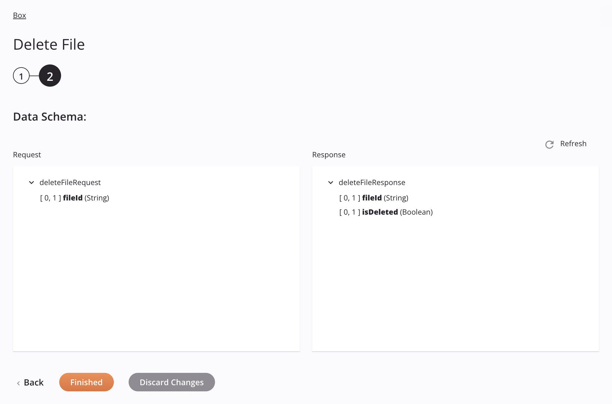 Box delete file activity configuration step 2