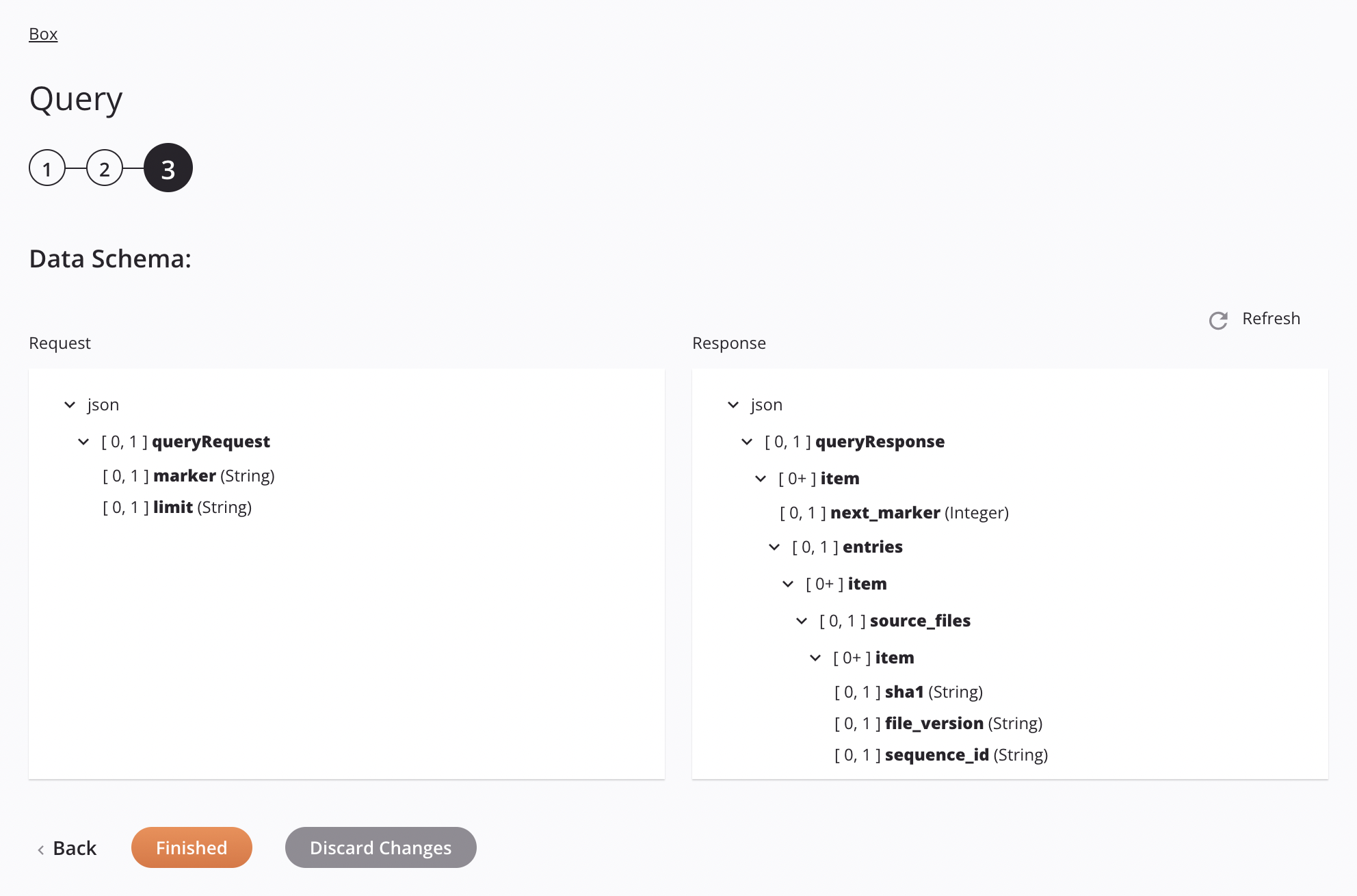 Paso 3 de configuración de la actividad de consulta de Box