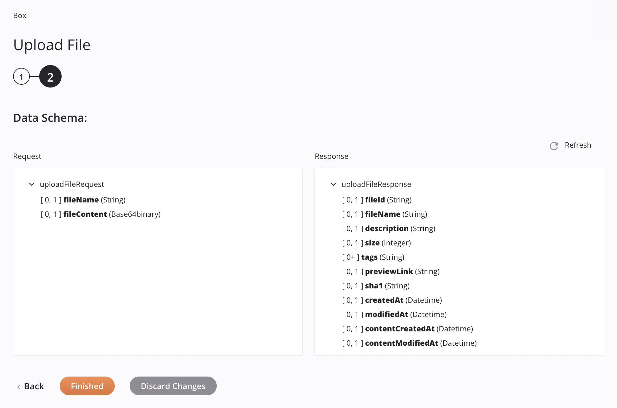 Box upload file activity configuration step 2