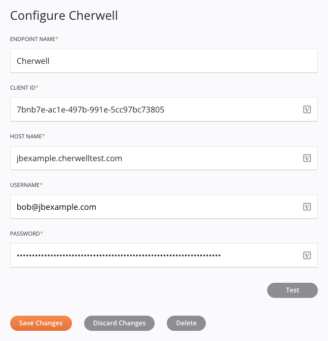 Configuración de conexión de Cherwell