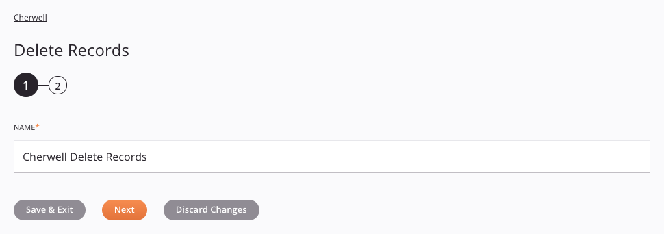 Cherwell Delete Records activity configuration step 1