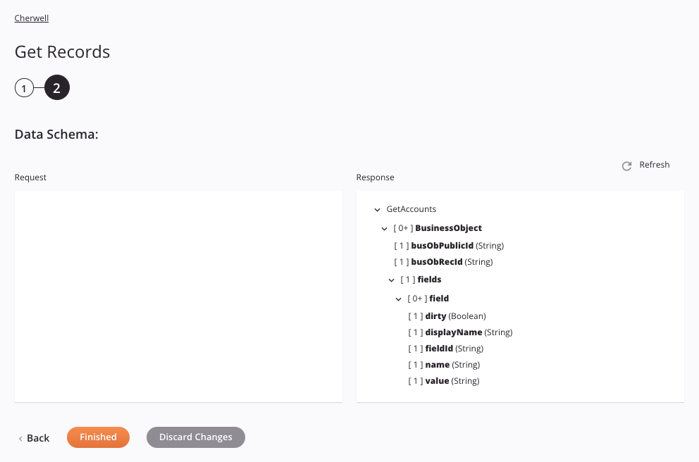 Paso 2 de configuración de actividad de obtención de registros de Cherwell