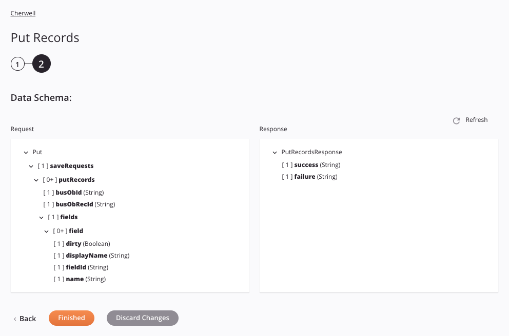 Cherwell Put Records activity configuration step 2