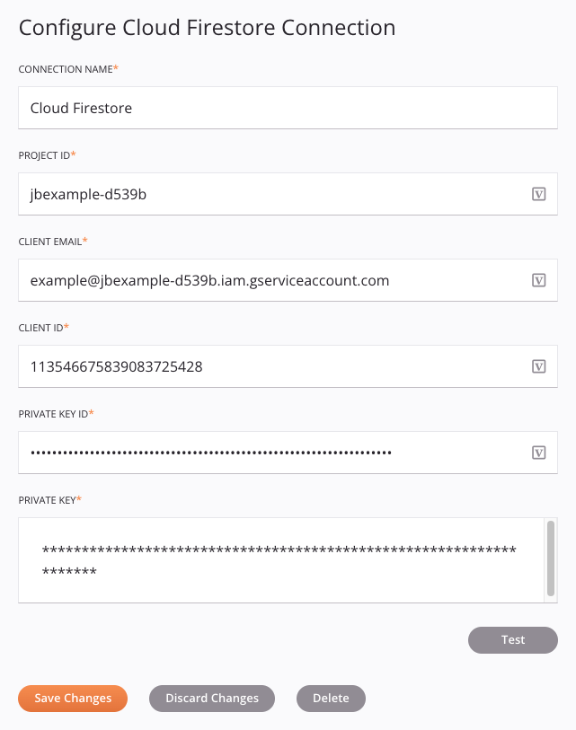 Cloud Firestore connection configuration