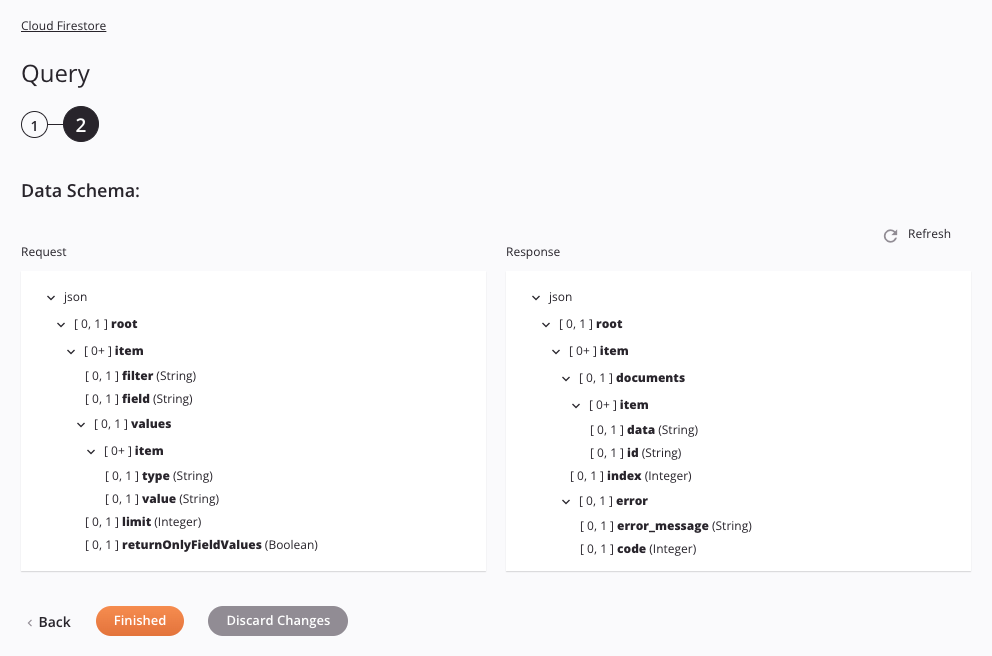 Cloud Firestore Query activity configuration step 2