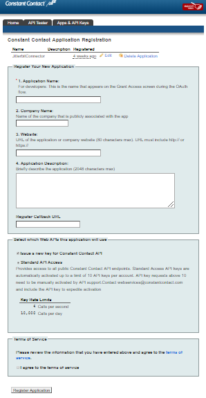 Constant Contact application creation