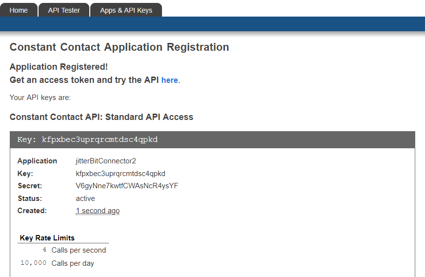 Constant Contact application creation