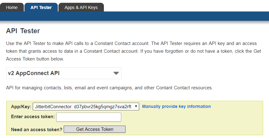 Constant Contact application creation