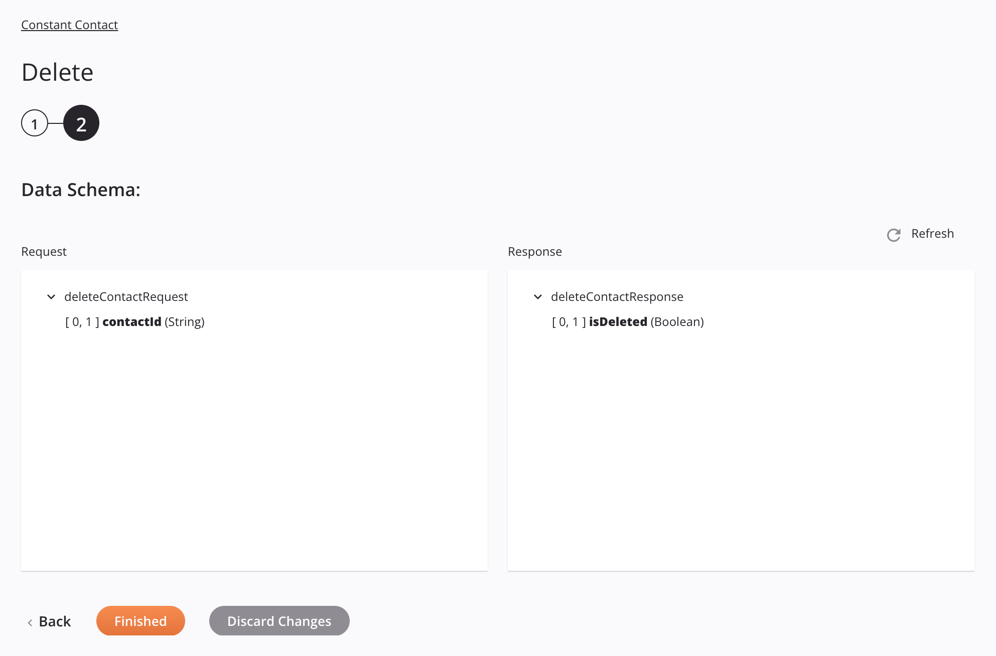 Constant Contact Delete activity configuration step 2