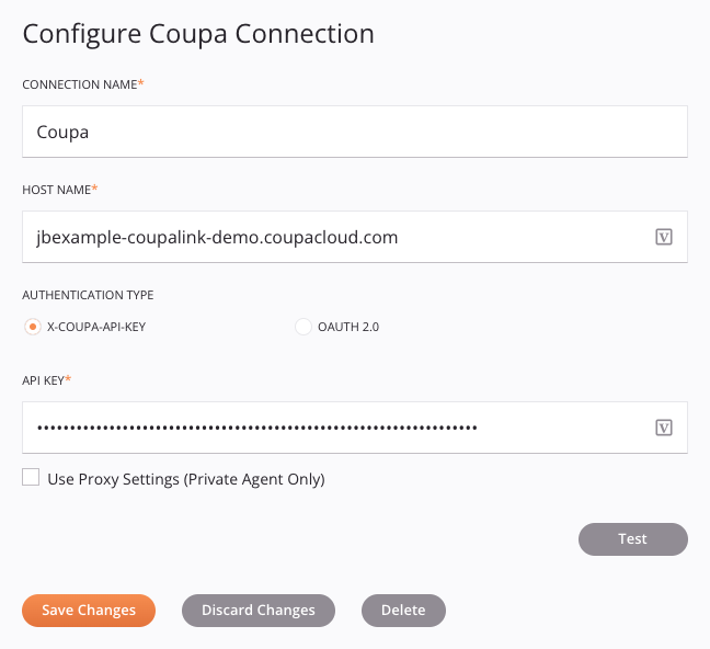 Coupa connection configuration