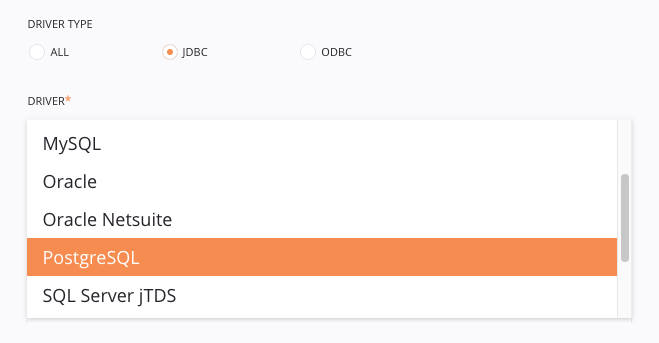 driver de configuração de conexão de banco de dados