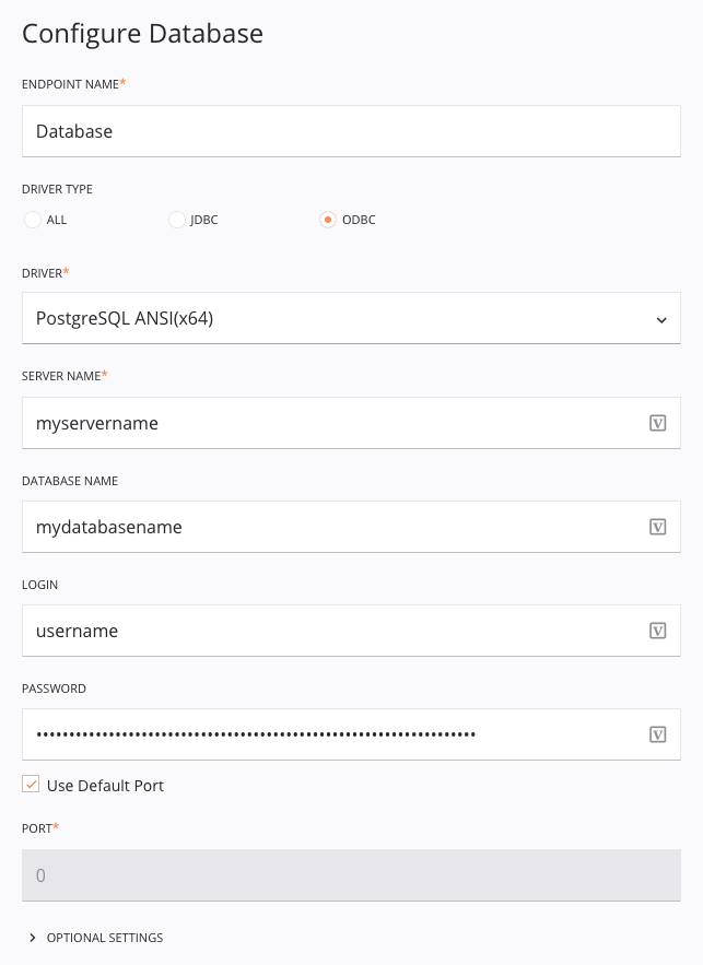 database connection configure ODBC