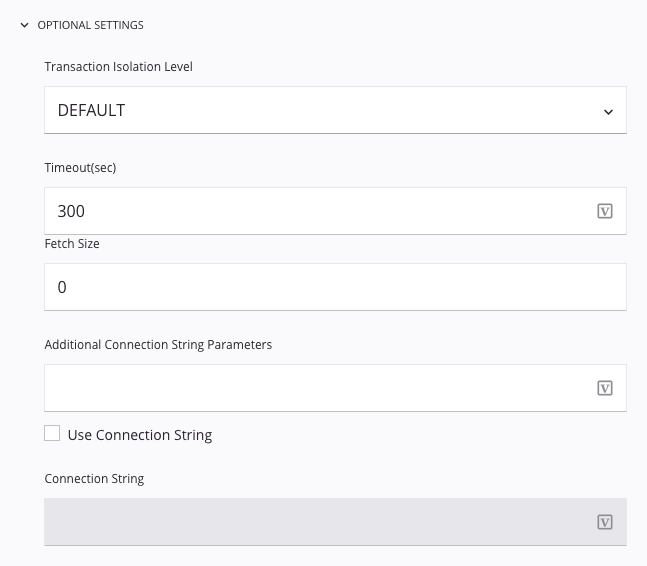 configurações opcionais de conexão de banco de dados