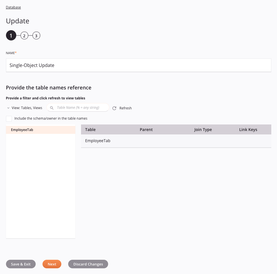 database update activity 1 single object