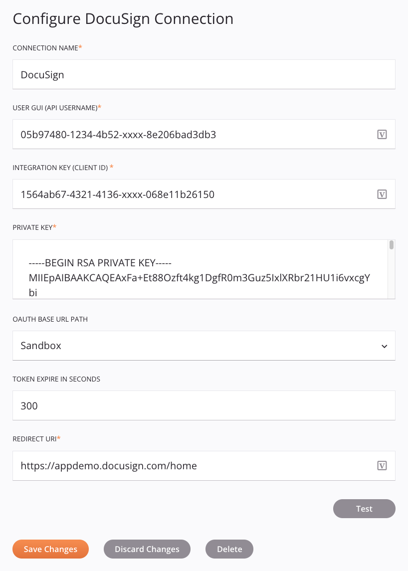 DocuSign connection configuration