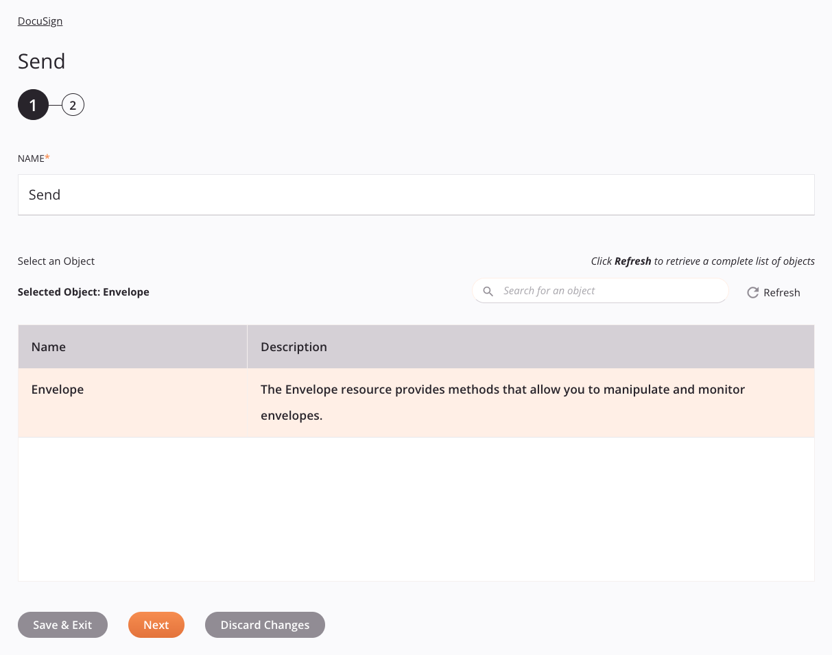 DocuSign Send activity configuration step 1