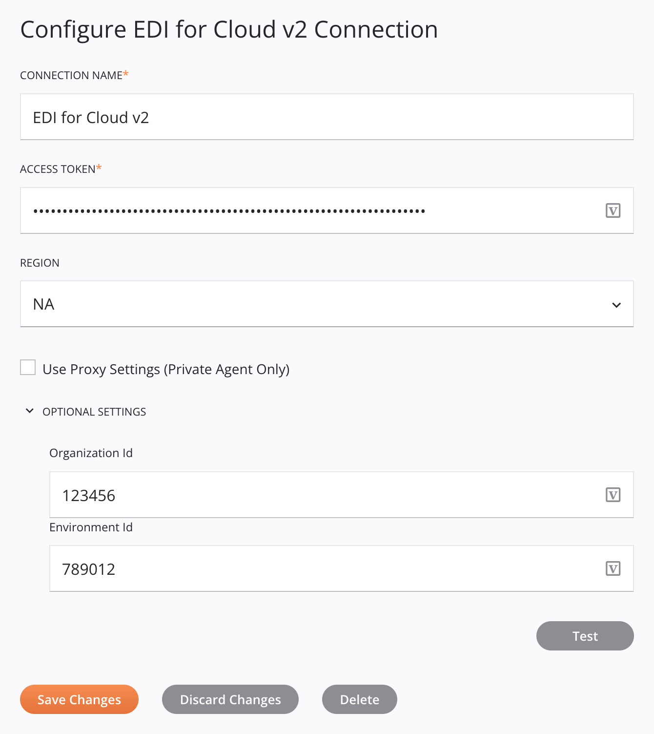 EDI for Cloud v2 connection configuration