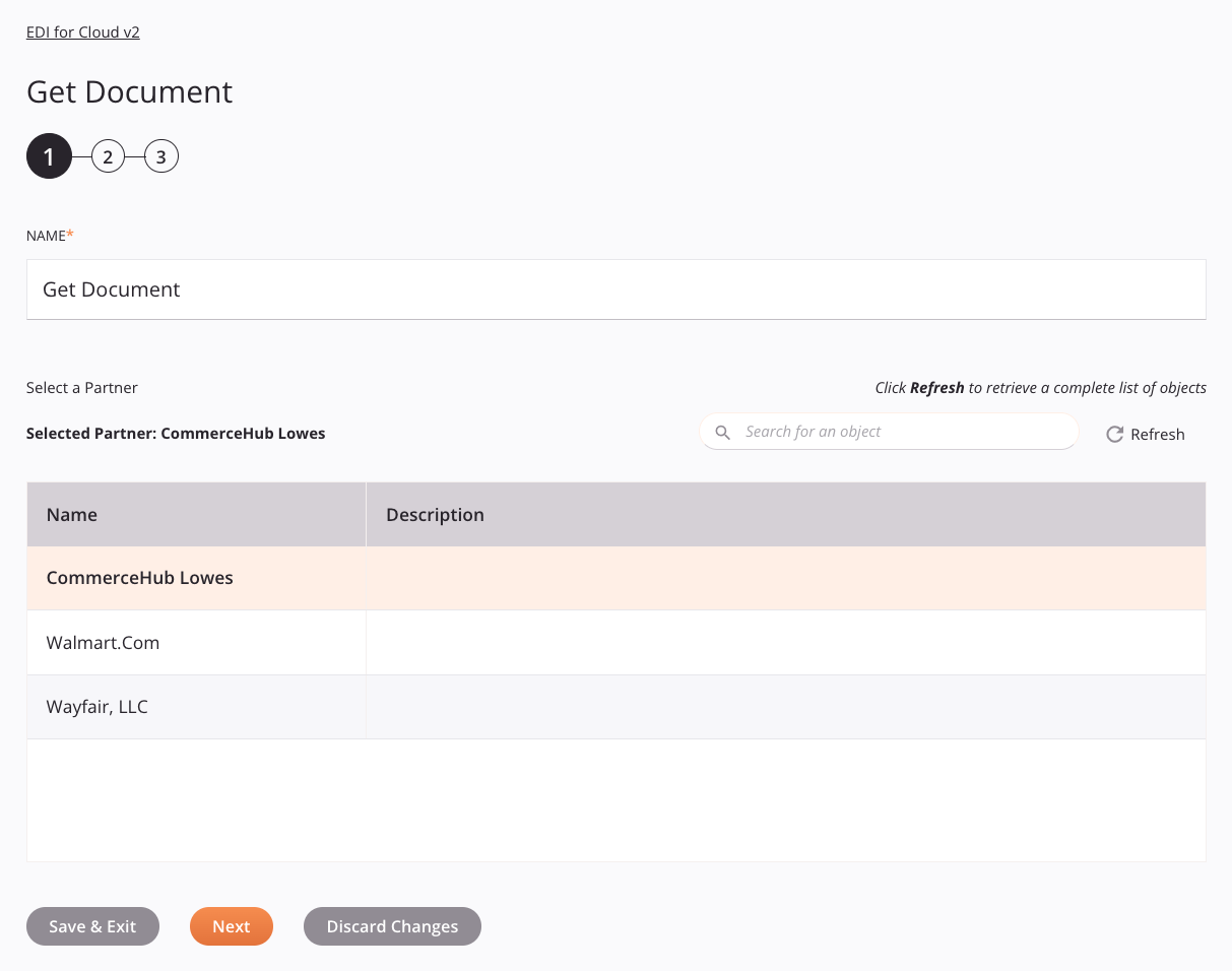 EDI for Cloud v2 Obter configuração da atividade do documento, etapa 1