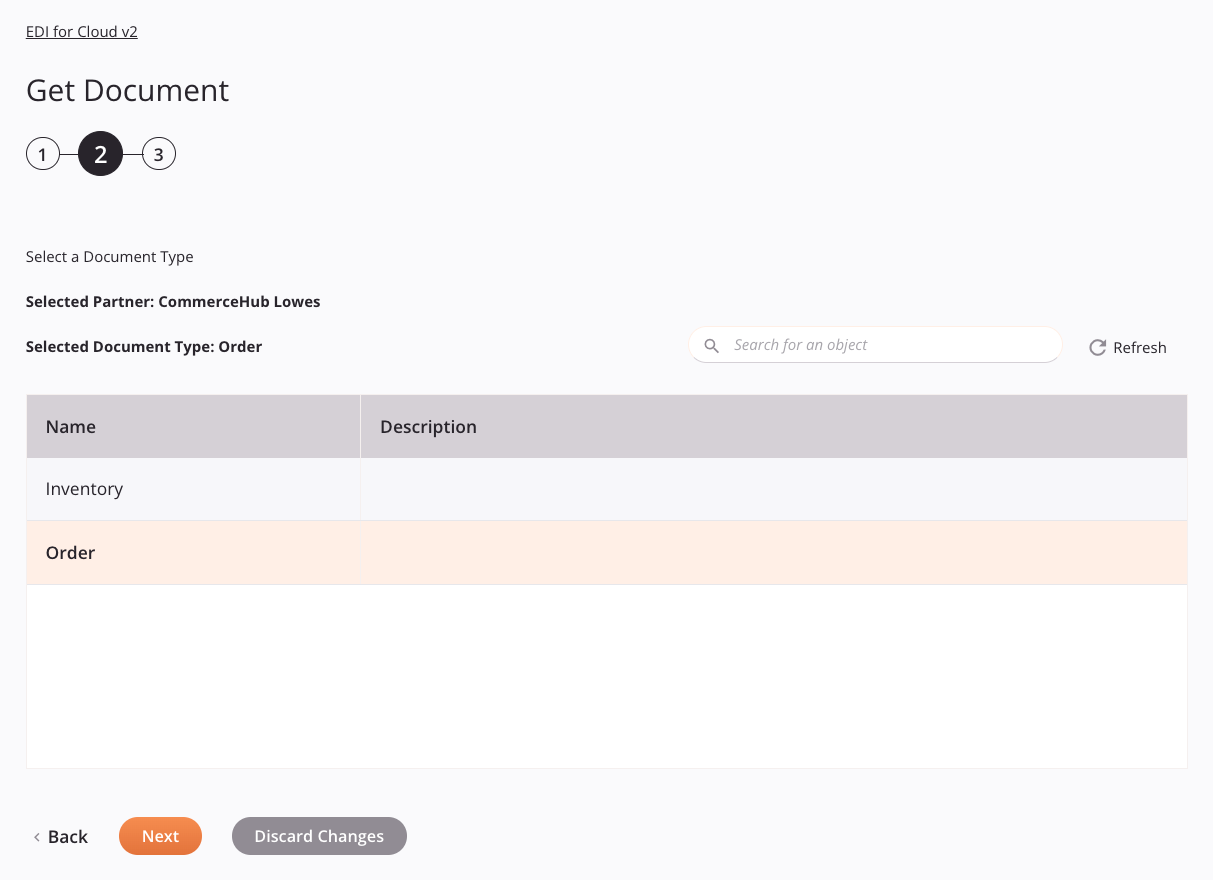 EDI for Cloud v2 Get Document activity configuration step 2