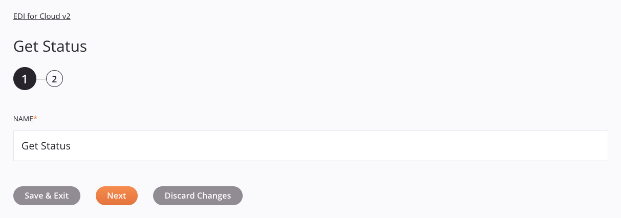 EDI for Cloud v2 Get Status activity configuration step 1