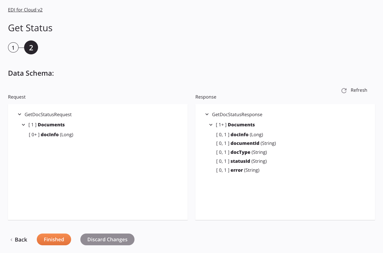 EDI for Cloud v2 Get Status activity configuration step 2