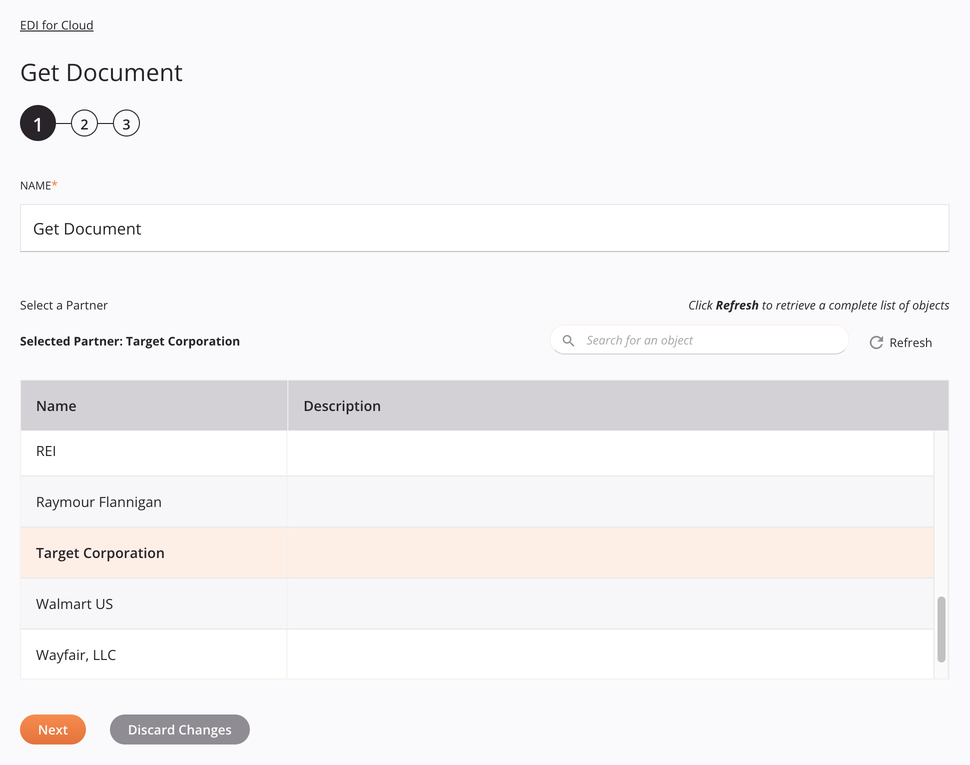 EDI for Cloud Obtener configuración de actividad de documentos Paso 1