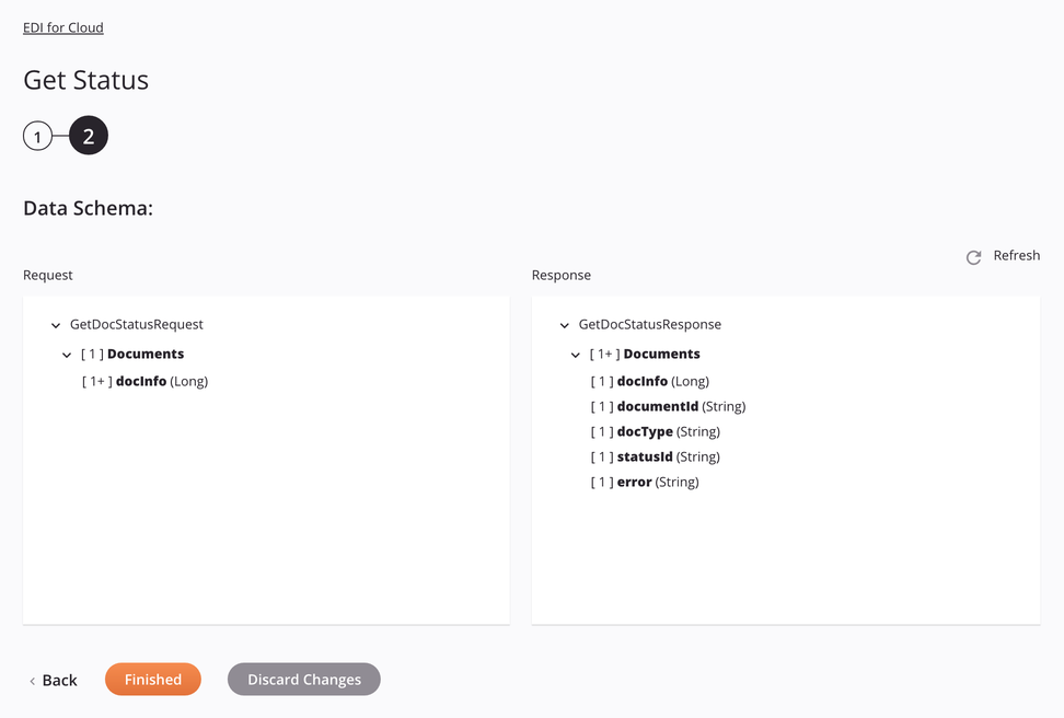 EDI for Cloud Get Status activity configuration step 2