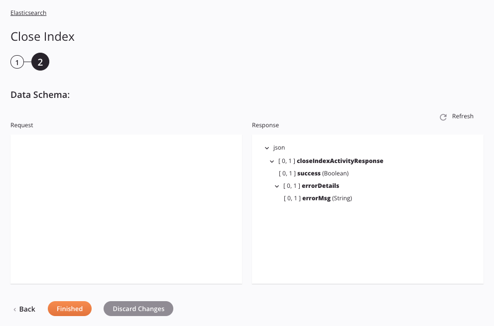 Elasticsearch Close Index activity configuration step 2