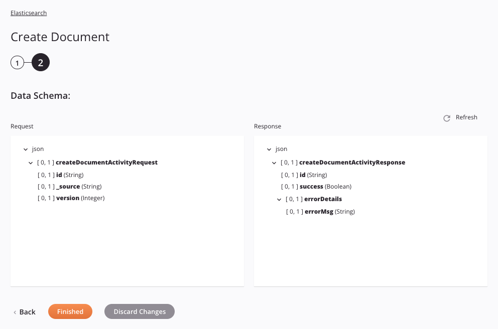 Etapa 2 da configuração da atividade de criação do documento do Elasticsearch