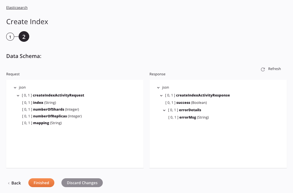 Paso 2 de configuración de actividad de creación de índice de Elasticsearch