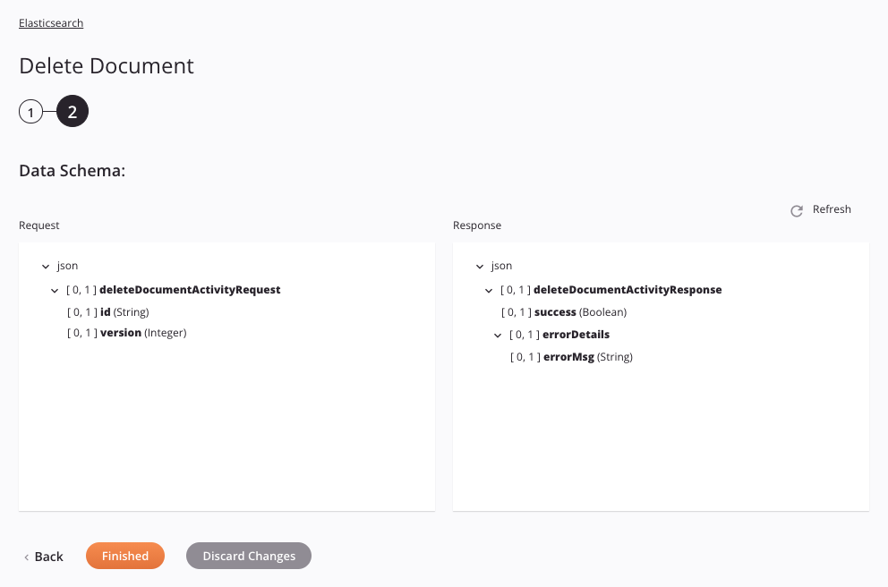 Paso 2 de configuración de la actividad de eliminación de documentos de Elasticsearch