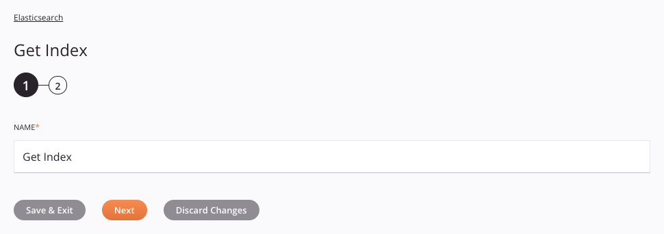 Elasticsearch Get Index activity configuration step 1