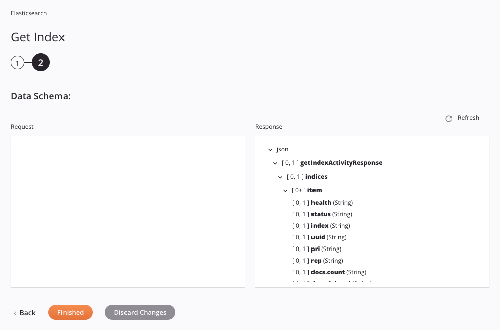 Elasticsearch Get Index activity configuration step 2