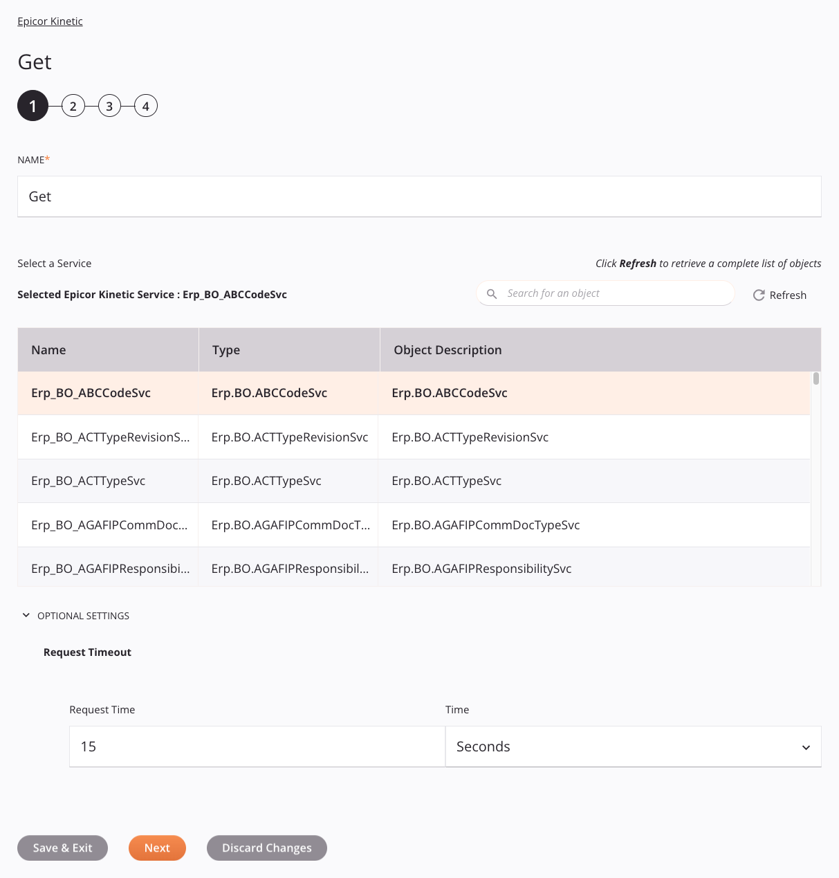 Epicor Kinetic Get activity configuration step 1