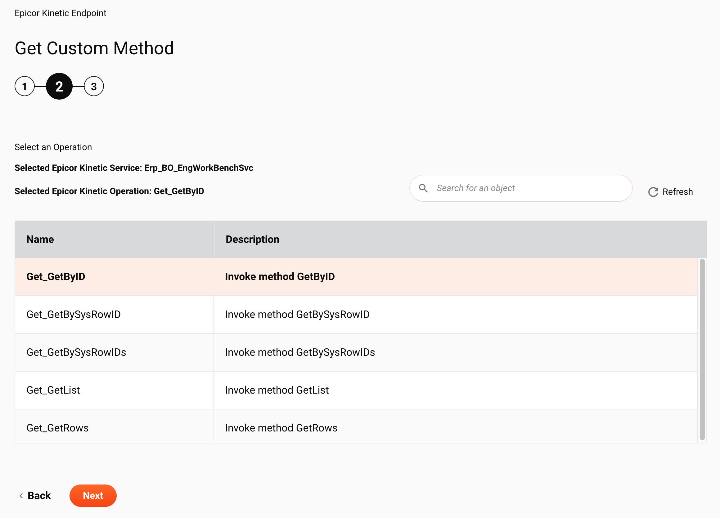 Epicor Kinetic Get Custom Method activity Configuration Step 2