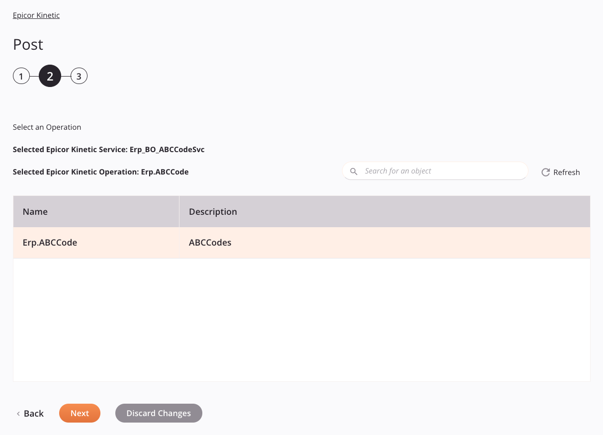 Epicor Kinetic Post activity configuration step 2