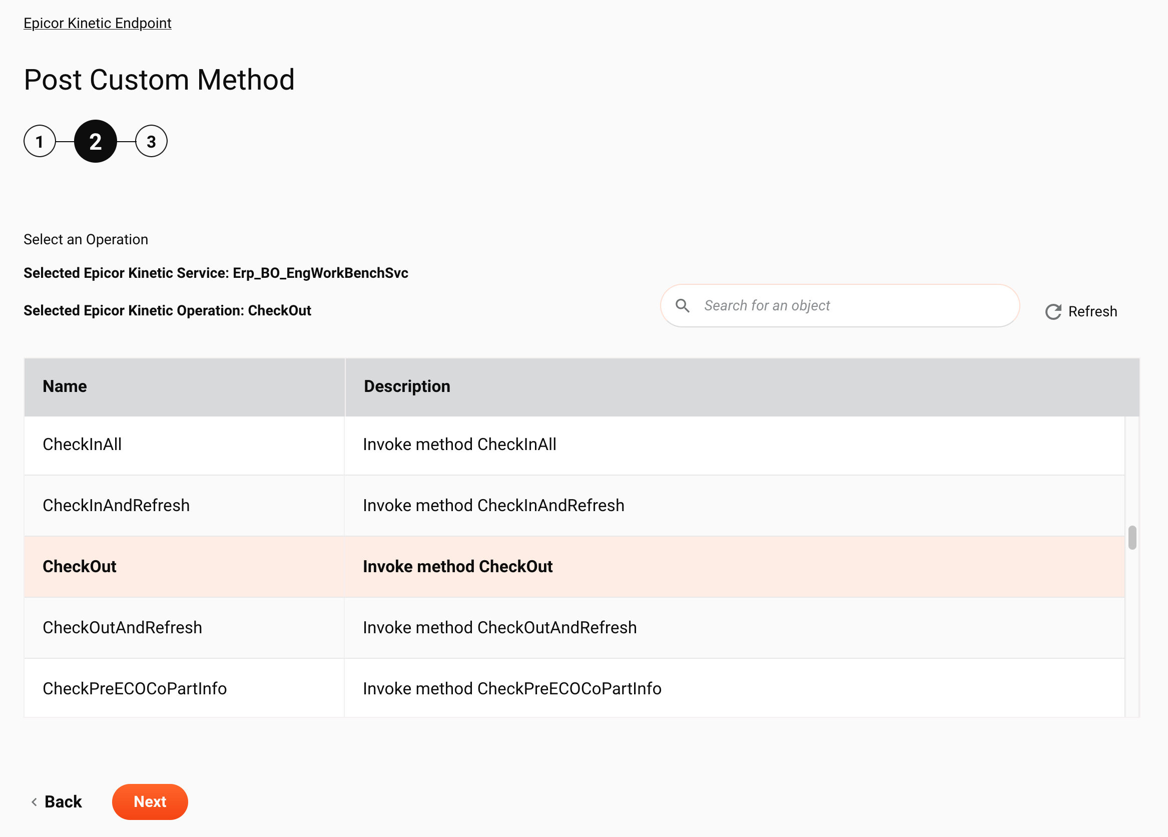 Epicor Kinetic Post Custom Method activity Configuration Step 2