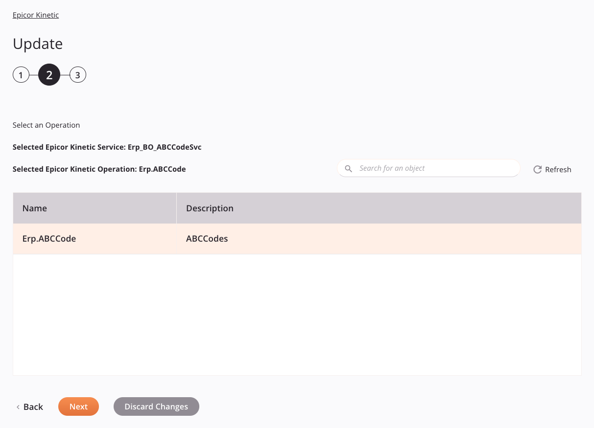 Epicor Kinetic Update activity configuration step 2