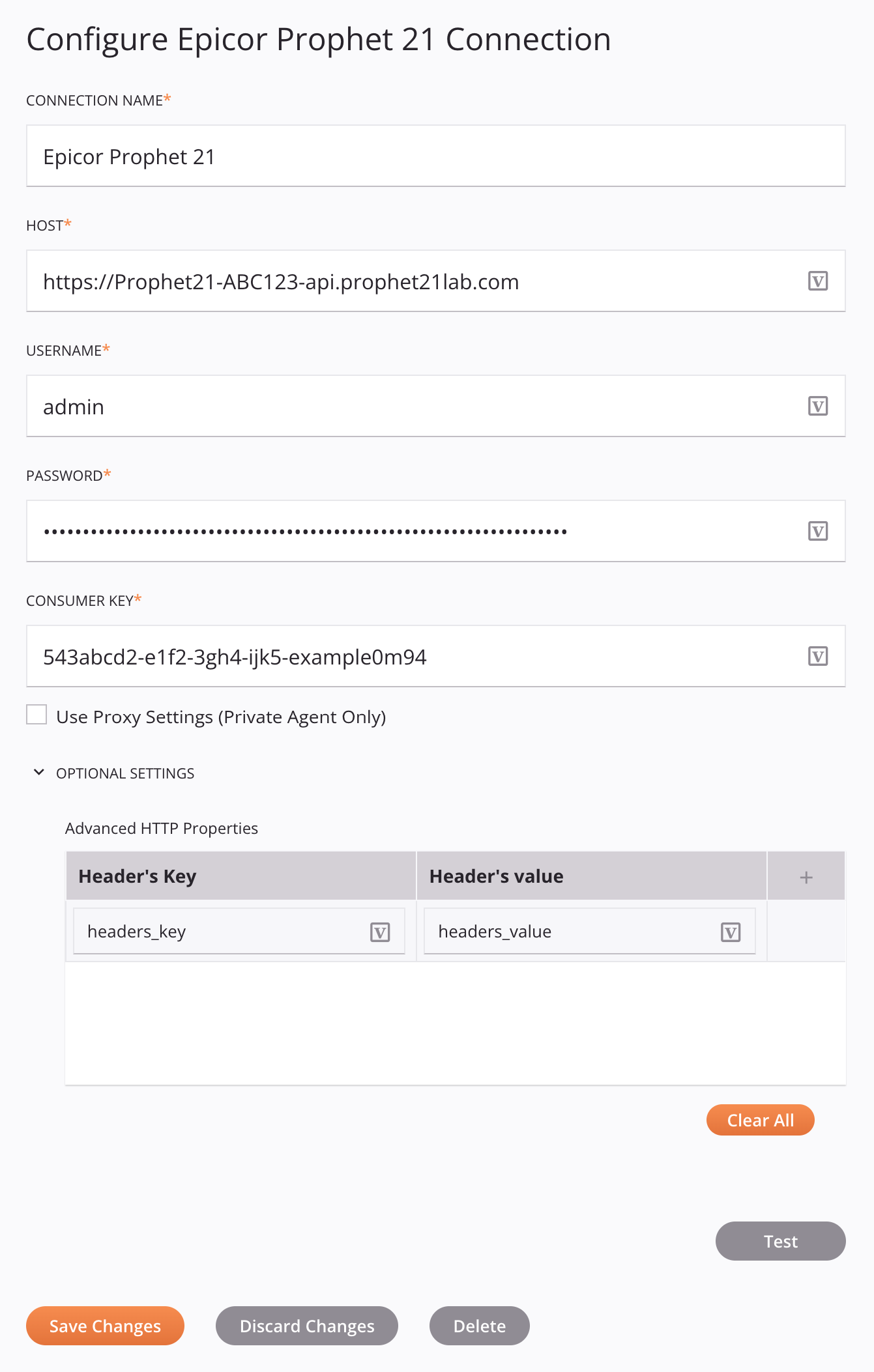 Epicor Prophet 21 connection configuration