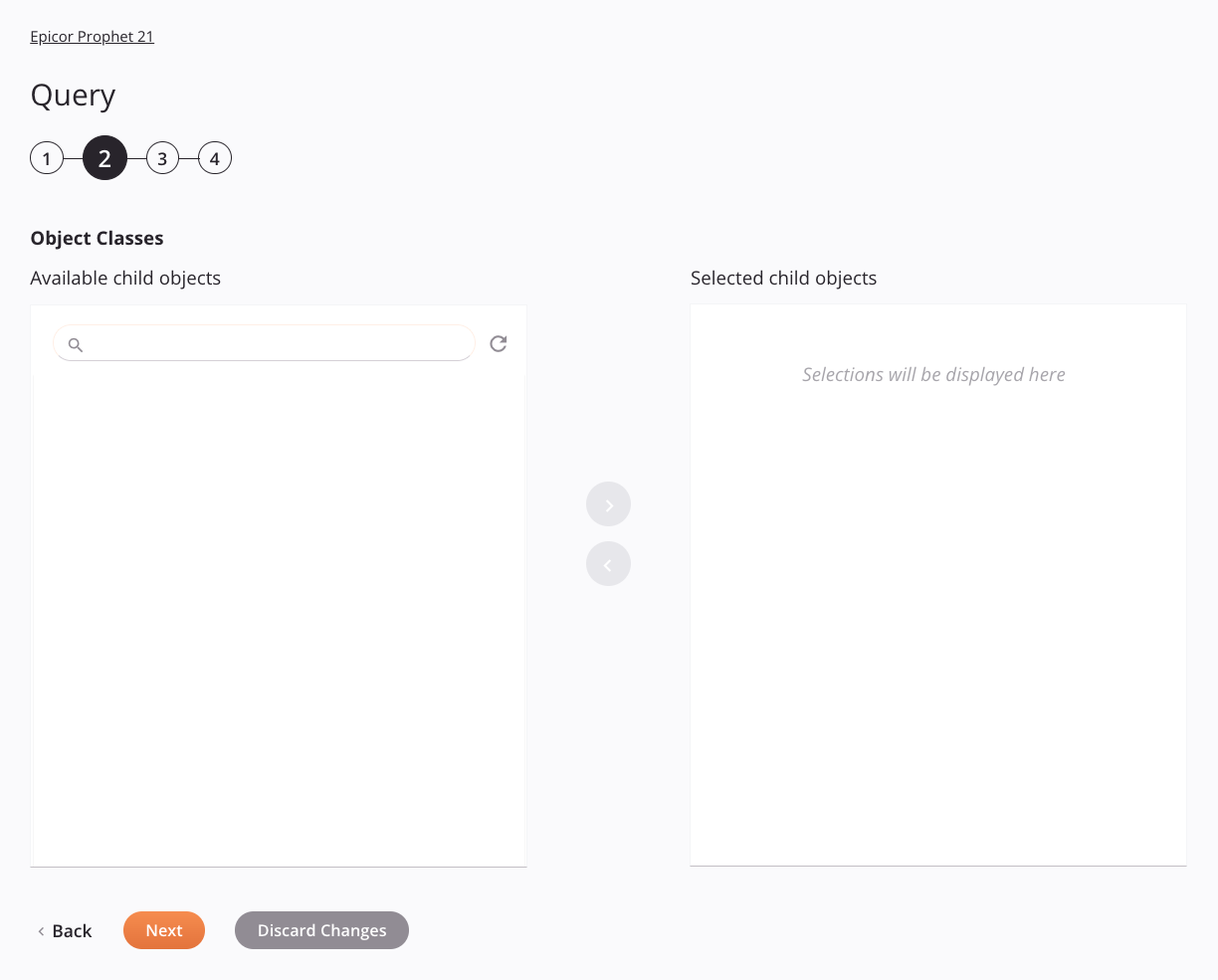 Paso 2 de configuración de la actividad de consulta de Epicor Prophet 21