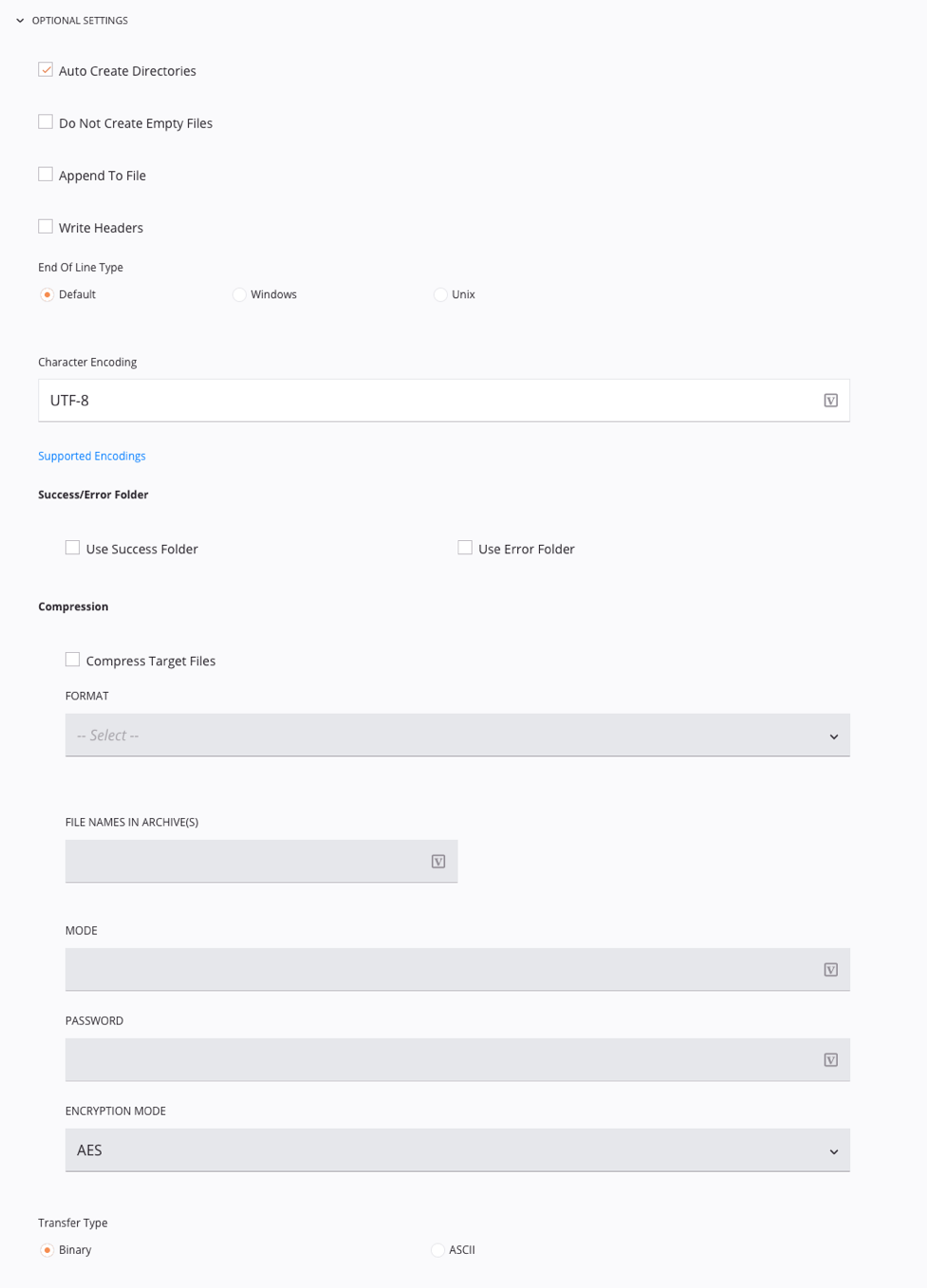 Configuración opcional de actividad de escritura ftp 1