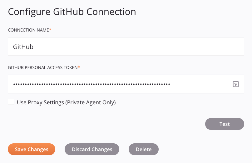 GitHub connection configuration