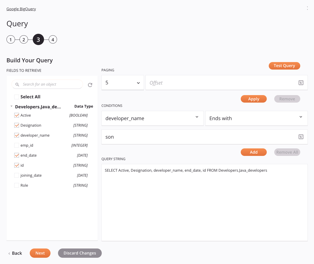 Google BigQuery Query activity configuration step 3